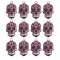 Detailed set of 12 colorful Day of the Dead enamel skull charms with floral patterns - Skull Pattern (19) / 10 Pieces Pack / Colorful