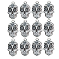 Set of 12 sugar skull charms for DIY jewelry making featuring floral patterns - Skull Pattern (18) / 10 Pieces Pack / Colorful