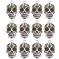 Set of 12 Mexican folk art sugar skull pendants with colorful enamel details on white background - Skull Pattern (14) / 10 Pieces Pack / Colorful