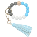 Detail of beaded keychain wristlet with light blue tassel and golden metal lobster clasp - Light Blue