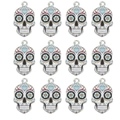 Set of 12 colorful Day of the Dead skull charms with floral enamel patterns for DIY jewelry - Skull Pattern (10) / 10 Pieces Pack / Colorful
