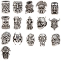 Set di 16 perline vichinghe in argento vintage con teschi e nodi per capelli e barba - Stile Vichingo Misto (PZ211212816) / Confezione da 10 / Argento antico