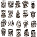 Perle da barba vichinghe in argento antico con vari disegni di teschi e guerrieri - Stile Vichingo Misto (PZ211212816) / Set da 20 Pezzi / Argento antico