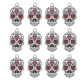 Set of 12 sugar skull alloy charms with colorful enamel floral details for DIY jewelry - Skull Pattern (8) / 10 Pieces Pack / Colorful