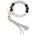 Detail of silicone beaded keychain with LOVE letters, grey tassel, and gold metal clasp - Gray