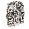Detailed view of Viking style silver alloy beads with antique devil head carvings - Viking Horned Beast Style