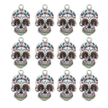 Detailansicht von zwölf bunten Totenkopf-Anhängern aus Legierung für DIY-Schmuckherstellung - Totenkopf-Muster (1) / 10er Pack / bunt