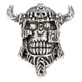 Macro shot of a Viking skull bead with horned helmet and antique silver finish details - Viking Horned Helmet Style