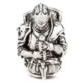Macro shot of a Viking medieval knight helmet bead in antique silver finish - Viking Warrior Armor Style