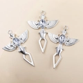 Zilveren gevleugelde kruishanger met heldere edelsteen voor DIY-sieraden - Glanzend Zilver Witte Strass