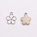 Detailed front and back view of white enamel flower charm for DIY jewelry making - Round Edge Five Petal Flower / White