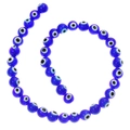 Deep blue evil eye glass beads arranged in a spiral curve over a white background - Evil Eye Bead / 38 Pcs/Strand (10mm) / Dark Blue
