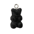 Close-up of black flocked mini bear pendant with silver metal ring for DIY jewelry making - Single Loop / Black