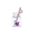 Detailed view of a miniature purple fruit tea cup resin pendant with a pink straw - Grape Cup Accessories