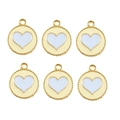 Set of 6 yellow enamel heart pendants with gold beaded edges for DIY jewelry making - 10 Pieces Pack / Yellow Base Blue Heart