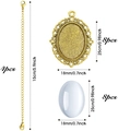 Detailed DIY set of vintage bronze pendant bases, glass cabochons and lobster clasp chains - Antique Gold