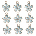 Light blue flower charm 9-piece set with gold trim and crystal center for DIY jewelry - Light Blue