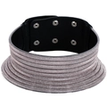 Gargantilla étnica ancha de cuero con purpurina plateada y botones de presión metálicos - Collar choker / Violeta Claro