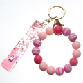 Pink marble silicone bead wristlet keychain with glitter acrylic card puller and gold clip - Wristlet Keychain With Clip / Pink