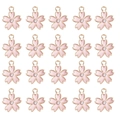 Set of 20 pink flower charms with golden alloy edges and sparkling center stones - Pink
