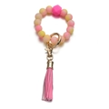 Pink and yellow gradient silicone bead keychain bracelet with PU leather tassel charm - Gradient Pink