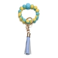 Macro detail of silicone beads with tassel pendant and gold metal lobster clasp - Gradient Blue Yellow