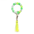 Detail of beaded silicone keychain with yellow tassel and gold-tone lobster clasp - OXOX Green Yellow Gray Beaded Tassel Keychain