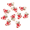Set van 10 rode kerstkous hangers met wit emaille en strass steentjes in goudkleurige legering - Rode Sok (167108-B1-5303)