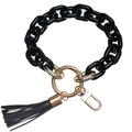 Detalle de la cadena de acrílico negro, cierre dorado y borla de cuero PU negro - Negro