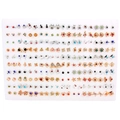 Detailed view of 100 pairs of colorful acrylic and rhinestone stud earrings on white board - White and Gold Base Colorful Rhinestone (B10-0204)
