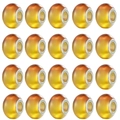 Set van 20 barnsteengele harskralen met groot gat en metalen kern voor DIY-armbanden - Transparant Glas Stijl / Set van 20 Stuks / Oranje Geel Gradiënt