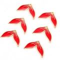 Close-up of red and gold mermaid tail charms with oil drip glaze for DIY jewelry making - Gold Red Fish Tail Style (167116-B3-2503)