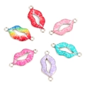 Lip-shaped colorful enamel alloy connector charms for DIY bracelet and necklace making - Mixed Color Lips (4765-H0904)