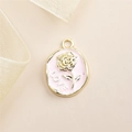 Rosa Emaille Rosenanhänger mit LOVE-Gravur und Goldlegierung für DIY-Schmuckkreationen - Rosa Unregelmäßige Ovale Rose (LOVE)