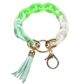 Acrylic colorful chain keychain with mint green tassel and golden metal clasp - Green and White