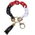 Acrylic chain keychain with red black white links and a black PU leather tassel accessory - Black Red White Patchwork