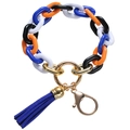 Colorful acrylic chain bracelet keychain with blue fringe and gold lobster clasp - Orange Blue Black White