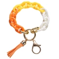 Acrylic colorful chain bracelet keychain with orange leather tassel and gold ring - Orange Yellow White