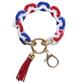 Llavero de pulsera de eslabones acrílicos de colores con borla roja y oro - Azul Rojo Blanco