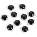 Detail of 10 round faceted black crystal connectors with silver-tone metal double loops - Black