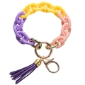 Llavero pulsera cadena de acrílico tricolor con borla morada y cierre de metal dorado - Mezcla Púrpura Amarillo Rosa