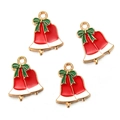 Set van vier kerstklokhangers van emaille met groene strik voor creatieve DIY-projecten - Gouden Rand Dubbele Bel Hanger