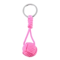 Handmade pink woven monkey fist rope keychain with a polished silver metal ring - Pink