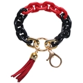 Llavero de cadena acrílica roja y negra con anillo dorado y borla de ante rojo - Rojo y Negro