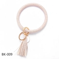 Detail of pink glitter PU leather wristlet keychain with gold clasp and tassel - Light Pink Glitter (BK-009)