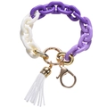 Llavero de cadena acrílica lila y blanca con borla blanca y mosquetón dorado - Violeta y Blanco