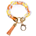 Llavero de acrílico con borla naranja y eslabones de cadena blancos y amarillos - Amarillo y Blanco