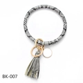 Detail of snake skin print PU leather bangle keychain with golden ring and enamel pendant - Black Gray Snake Print (BK-007)