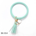 Detail of mint green PU leather wristlet keychain with tassel and white round pendant - Mint Green (BK-014)