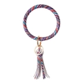 Detailansicht eines bunten PU-Leder-Armband-Schlüsselanhängers mit Goldring und Quaste - Spirale